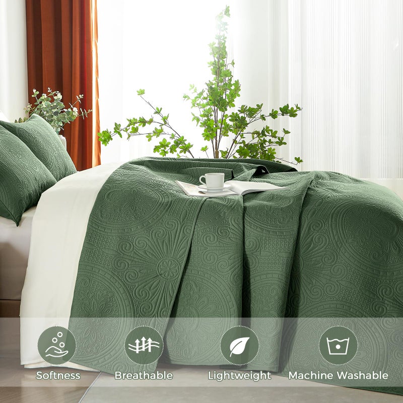 WURUIBO Olive Green Full/Queen Quilt Bedding Set  3 Pieces Lightweight Bedspreads with Pillow Shams  Microfiber Modern Thin Coverlet  Summer Quilted Comforter for All Season (1 Quilt  2 Shams) - Image 4